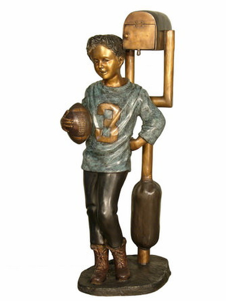 Football Boy Bronze Mail Box Sculpture Coaches Gift Life Size Statuary